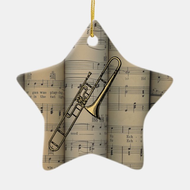 Trombone ~ Hintergrund der Notenblätter ~ Musikali Keramikornament (Vorne)