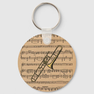Trombone mit Notenen-Hintergrund Schlüsselanhänger