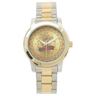 Trombone ~ Musical Scroll ~ Gold "Frohe Weihnachte Armbanduhr