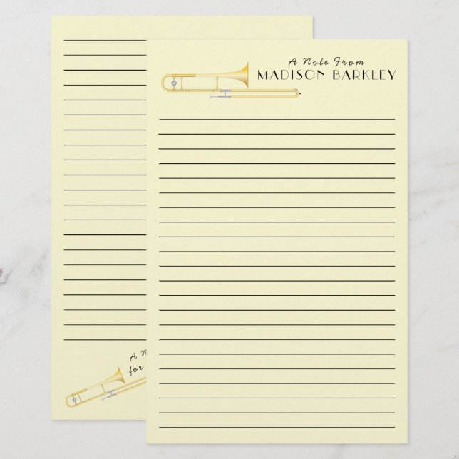 Trombone Musician Teacher Stationery Briefpapier (Vorne/Hinten)