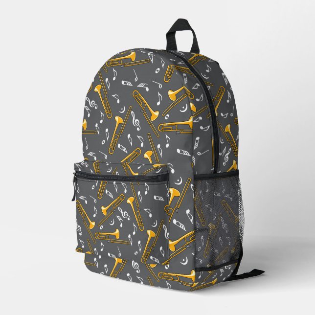 Trombone-Musiknoten-Muster Bedruckter Rucksack (Rückseitige Ecke Rechts)
