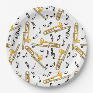 Trombone-Musiknoten-Muster Pappteller