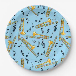 Trombone-Musiknoten-Muster Pappteller