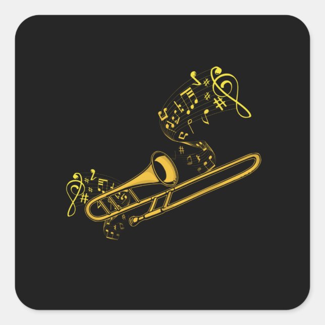 Trombone Player Brass Music Instrument Big Band Quadratischer Aufkleber (Vorderseite)