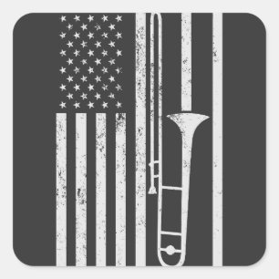 Trombone Player USA Patriotic American 4. Juli Quadratischer Aufkleber