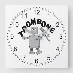 Trombone-Roboter-Text Quadratische Wanduhr