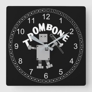 Trombone-Roboter-Text Quadratische Wanduhr
