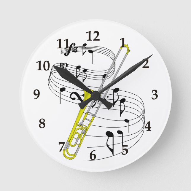 Trombone Runde Wanduhr (Vorderseite)