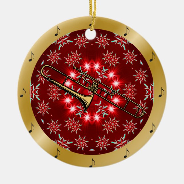 Trombone ~ Silber ~ Red~ Gold ~ Weihnachten ~ Keramik Ornament (Vorne)