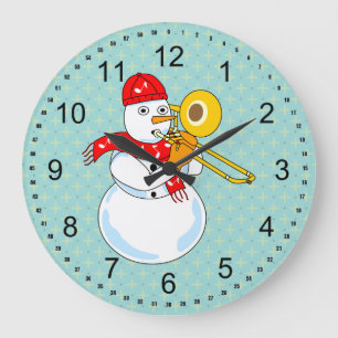 Trombone Snowman Große Wanduhr