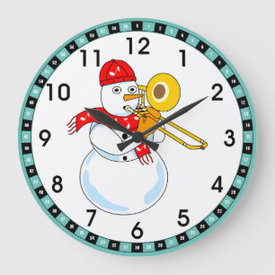 Trombone Snowman Große Wanduhr