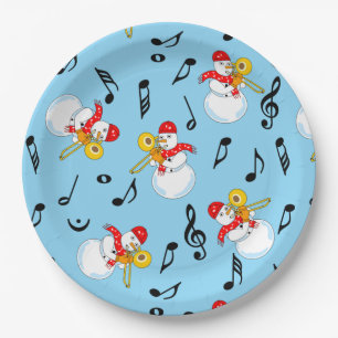 Trombone Snowman Musiknotens Pattern Pappteller
