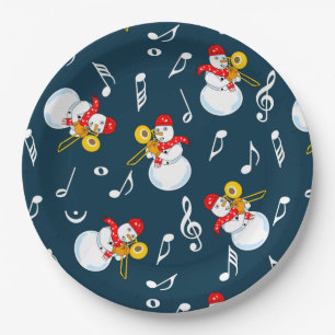 Trombone Snowman Musiknotens Pattern Pappteller