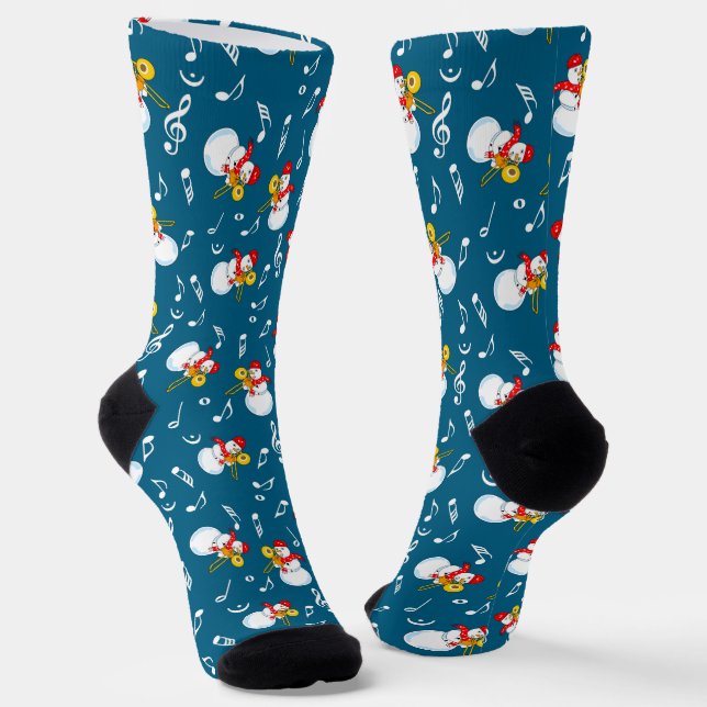 Trombone Snowman Musiknotens Pattern Socken (Gewinkelt)