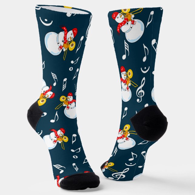 Trombone Snowman Musiknotens Pattern Socken (Gewinkelt)