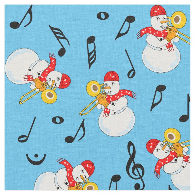 Trombone Snowman Musiknotens Pattern Stoff (Nahaufnahme)
