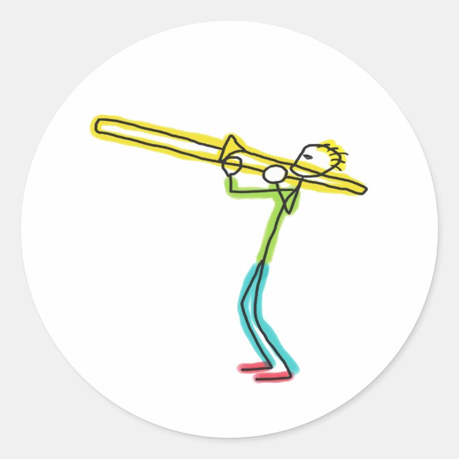 Trombone Stickman Runder Aufkleber (Vorderseite)