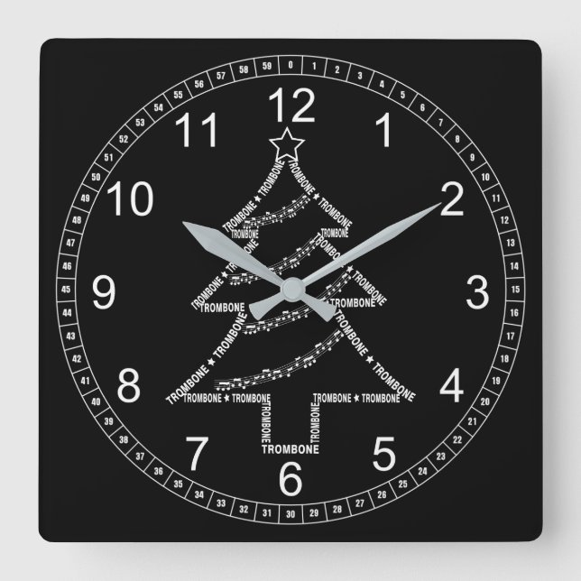 Trombone Text Weihnachtsbaum Quadratische Wanduhr (Vorderseite)