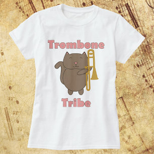 Trombone Tribe Süße Braune Katze Lustig Rosa T-Shirt