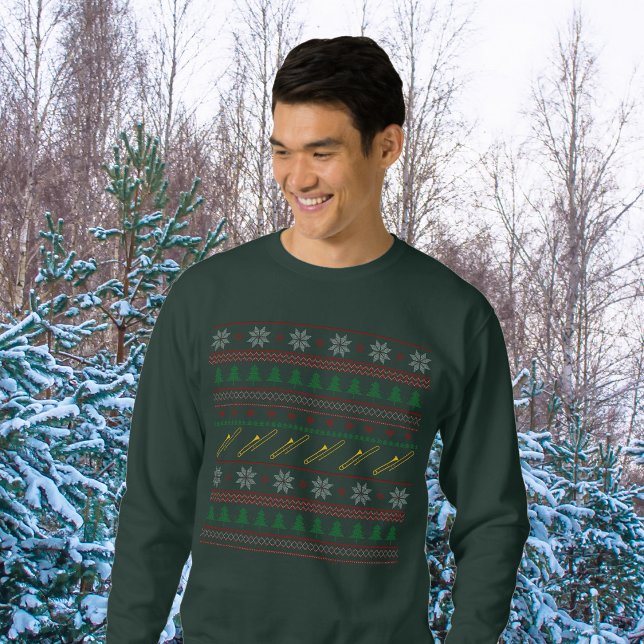 Trombone Ugly Christmas Sweater Pattern Sweatshirt (Créateur téléchargé)