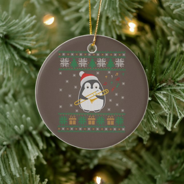Trombone Ugly Christmas Sweater Pinguin Xmas Famil Keramik Ornament (Baum)