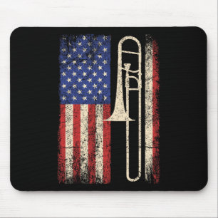Trombone Usa American Flag Shirt Jazz Music Vintag Mousepad