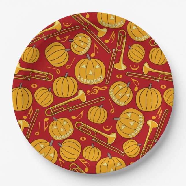 Trombones Halloween Pumpkin Pattern Pappteller (Vorderseite)