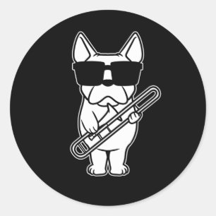 Trombonist Trombone Player Dog With Trombone Runder Aufkleber
