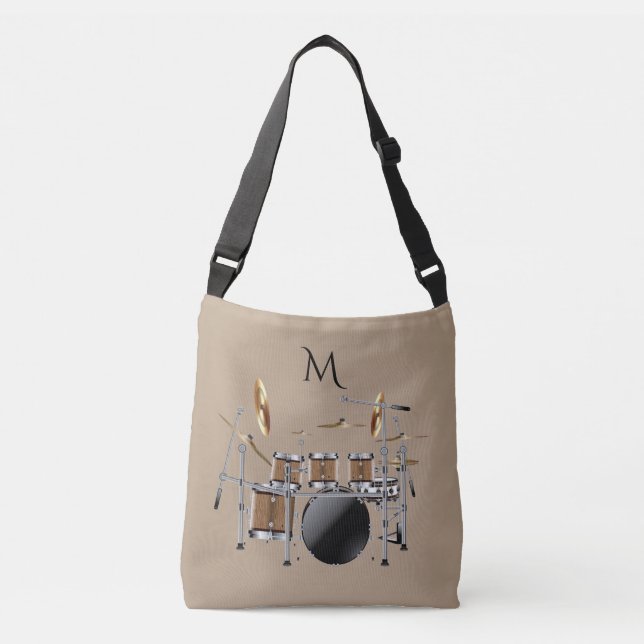 Trommel-Set-Schlagzeuger-Monogramm-Taschen-Tasche Tragetaschen Mit Langen Trägern (Vorderseite)