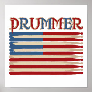 Trommel-Stock USA-Flaggen-Schlagzeuger-T-Shirts Poster
