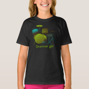 Trommel-T - Shirt grün/Blau mit Text