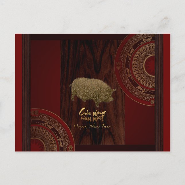 Trommeln 2 Pig Jahr vietnamesische Gruß Postkarte (Vorderseite)