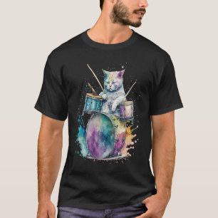 Trommeln Drummmer Katze  4 T-Shirt