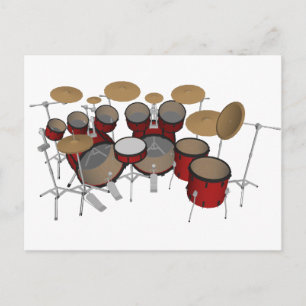 Trommeln: Red Drum Kit: 3D-Modell: Postkarte