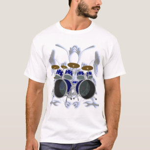 Trommeln Sie Set u. Stammes- die Grafik-(blau) - T-Shirt