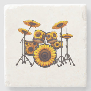 Trommeln Sonnenblumen Blume Musikermusik Flora Steinuntersetzer