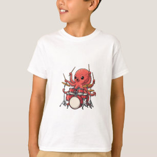 Trommelnder Oktopus Musikalischer Cartoon Kinder T-Shirt