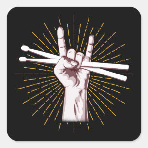 Trommler Drumsticks Hand Rock Quadratischer Aufkleber