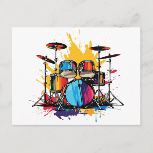 Trommler Farbtropf-Splash-Drums Kit Musik Grafik Postkarte