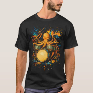 Trommler Kragen Tintenfisch spielt Schlagzeug Lust T-Shirt