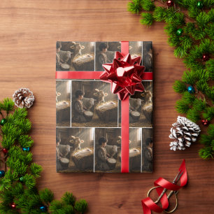 Trommlerjunge in einer Weihnachtskrippe im Stall Geschenkpapier