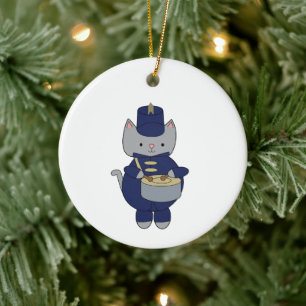 Trommlerkatze Band Marineblau Gold Personalisieren Keramik Ornament