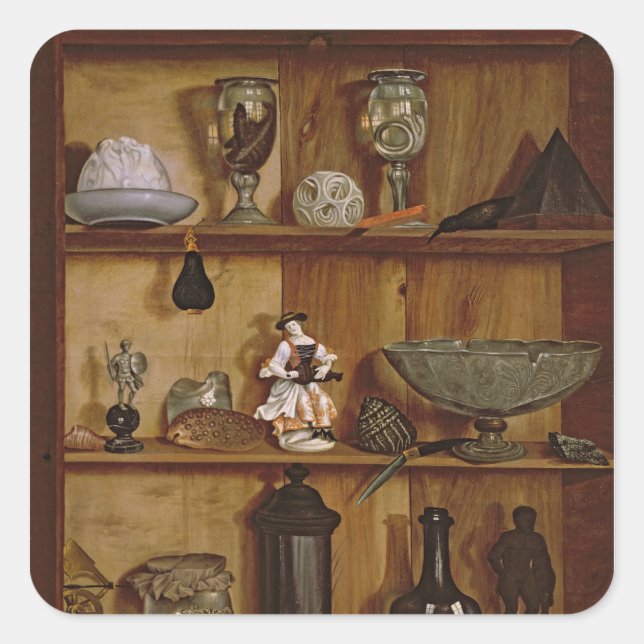 Trompe l'Oeil mit Statuette des Herkules Quadratischer Aufkleber (Vorderseite)