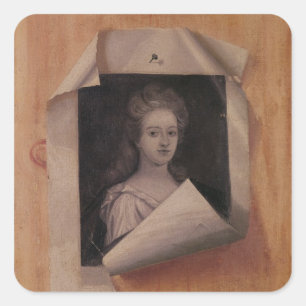 Trompe l'Oeil Portrait einer Lady Quadratischer Aufkleber