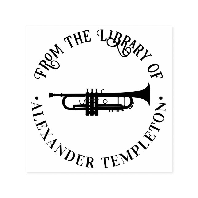 Trompet Musical Instrument Round Library Name Permastempel (Design)