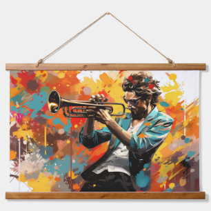 Trompet Player Music Malerei Abstrakte Art Decke Wandteppich Mit Holzrahmen