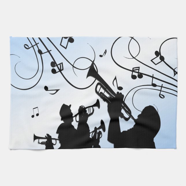 Trompet Section Blue Music Geschirrtuch (Horizontal)
