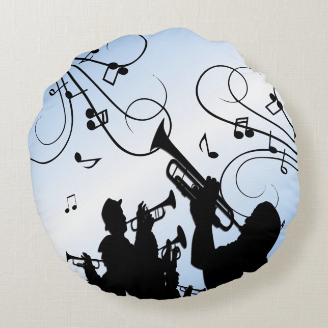 Trompet Section Blue Music Rundes Kissen (Rückseite)
