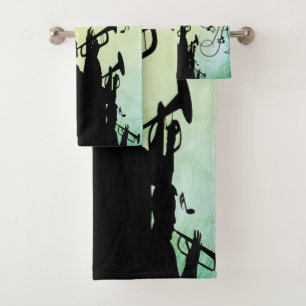 Trompet Section Jazz Music Green Badhandtuch Set