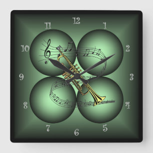 Trompete ~ 4 Kugel ~ musikalische Uhr-~Musical Quadratische Wanduhr